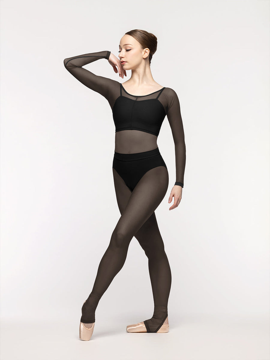 Back Seam Crop Top Black Mesh RTW