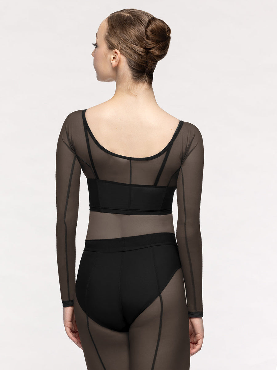 Back Seam Crop Top Black Mesh RTW