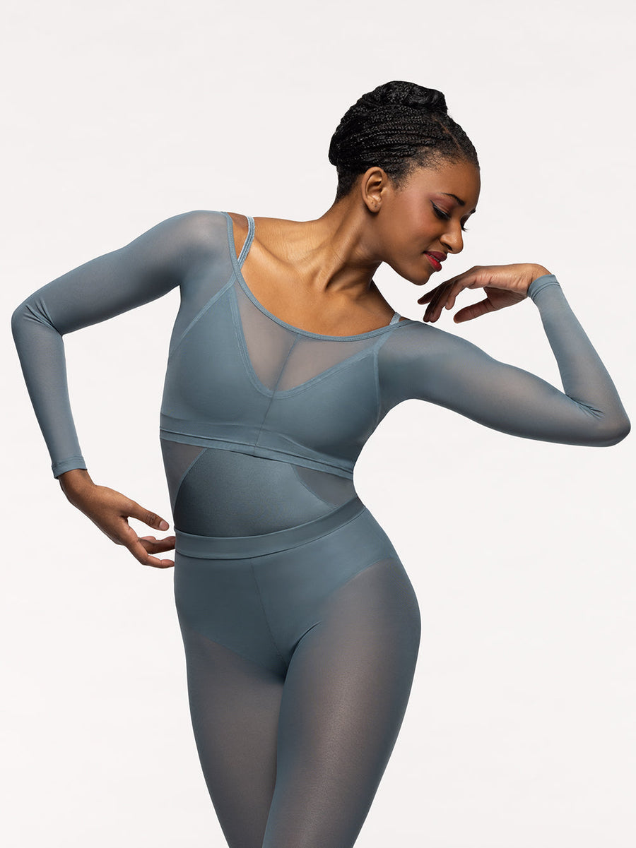 Back Seam Crop Top Blue Agave Mesh RTW