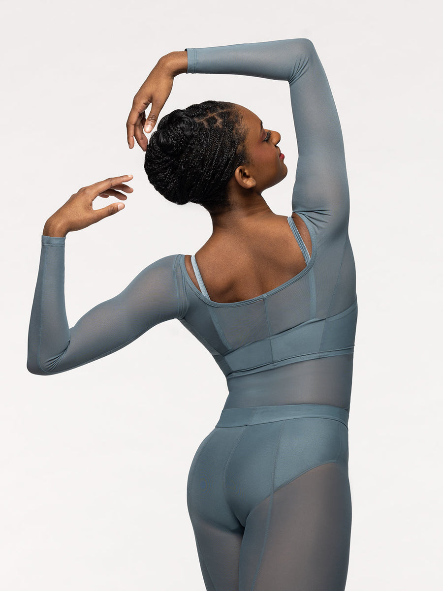 Back Seam Crop Top Blue Agave Mesh RTW